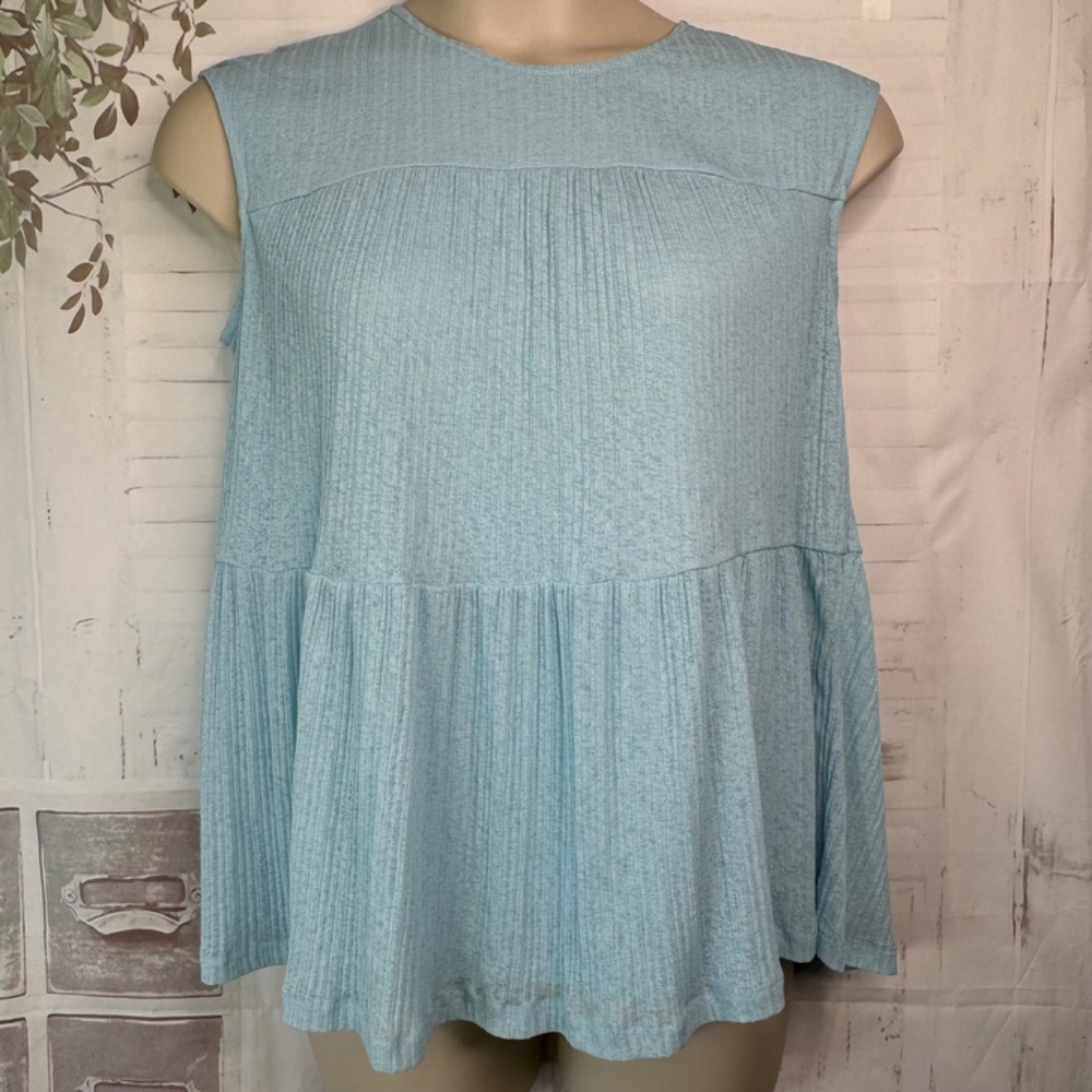 Juicy Couture Womens Blue Ruffle Accordion Tier Sleeveless Lined Top Sz Large L
